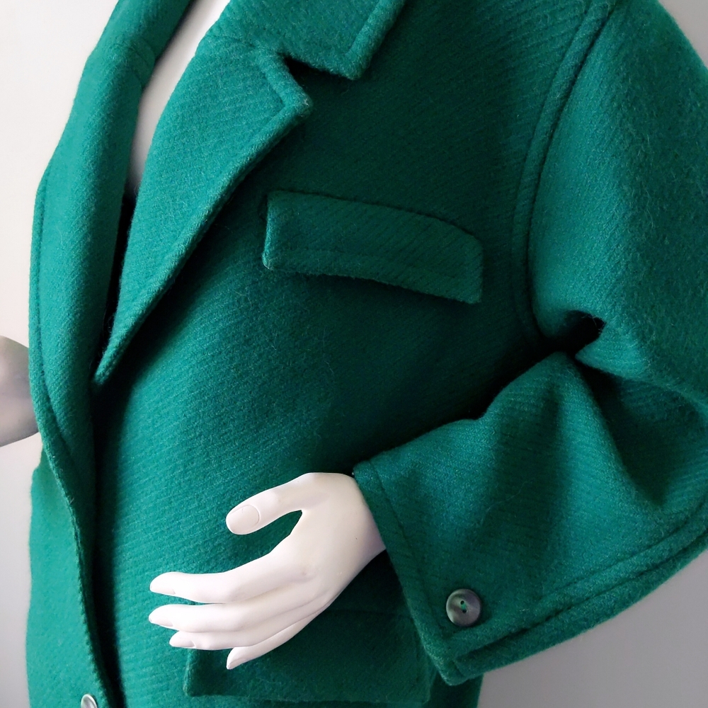 Rare! Vintage Italy Archival Emerald Green Textured Wool Oversized Coat S - Picture 5 of 9